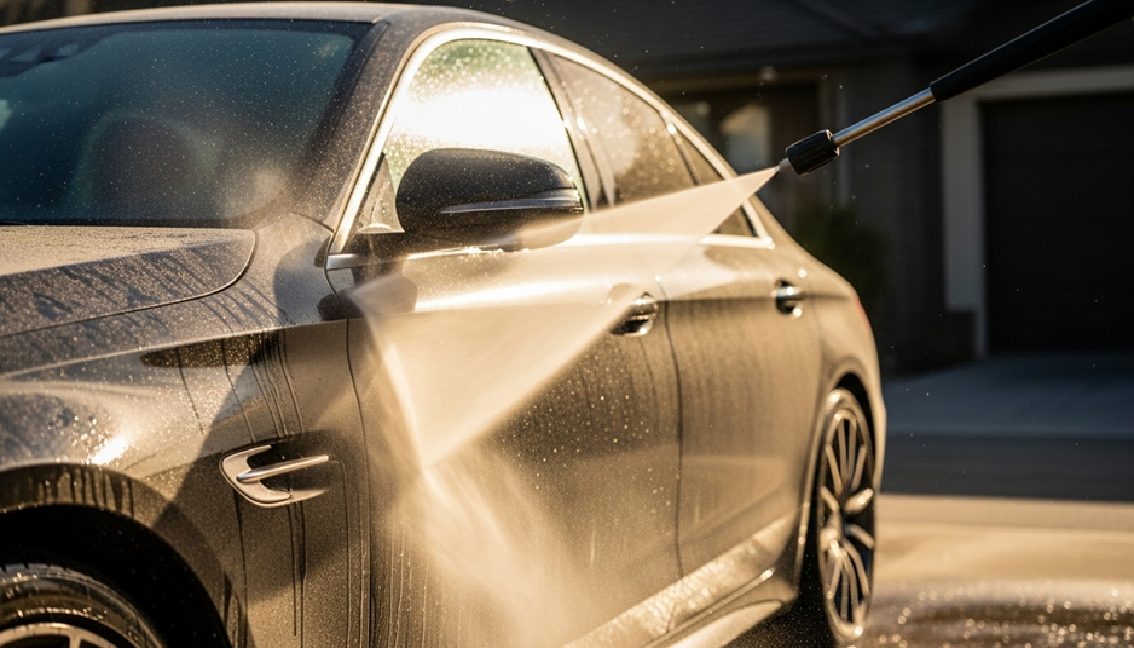 ボディの砂埃を落とす予備洗浄の重要性