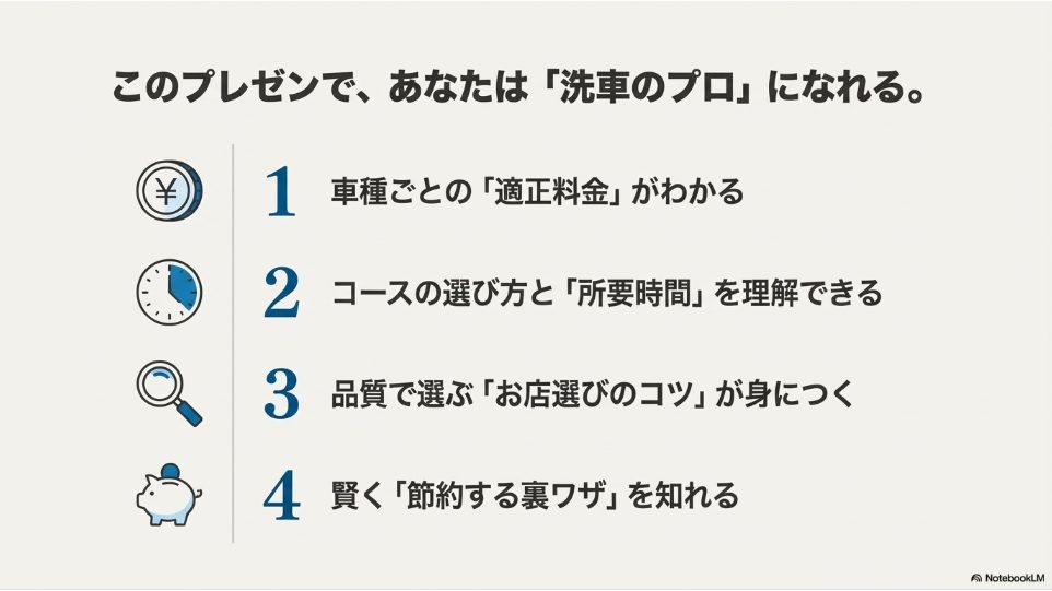手洗い洗車に関する4つの悩み解決ポイントのリスト