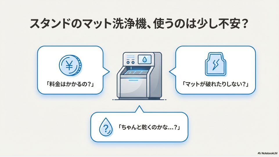 ガソリンスタンドのマット洗浄機利用に関する料金や乾燥への不安