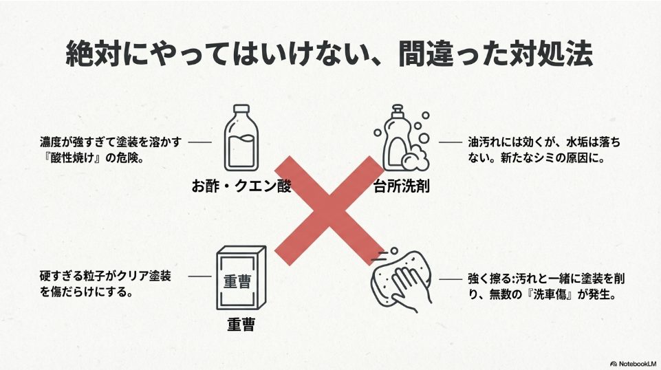 黒い車の塗装面が高温になりミネラルが固着するメカニズム