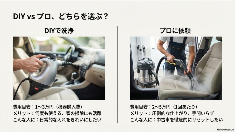 DIYでのスチームクリーナー洗浄とプロのルームクリーニング業者の費用とメリット比較