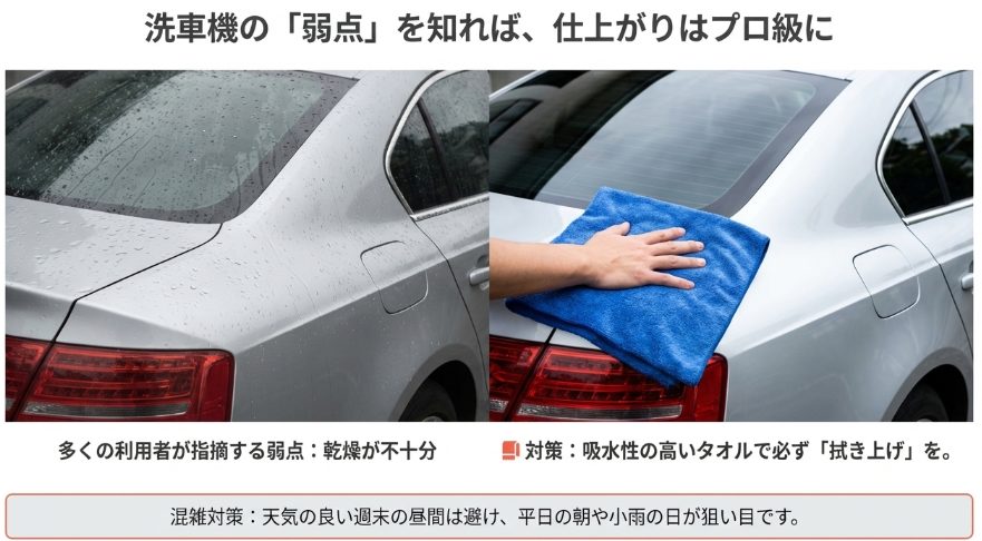 洗車機利用後の水滴残り対策と拭き上げタオルの重要性