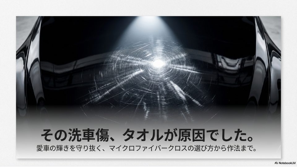 洗車傷の原因はタオルにあることを示すスライド資料