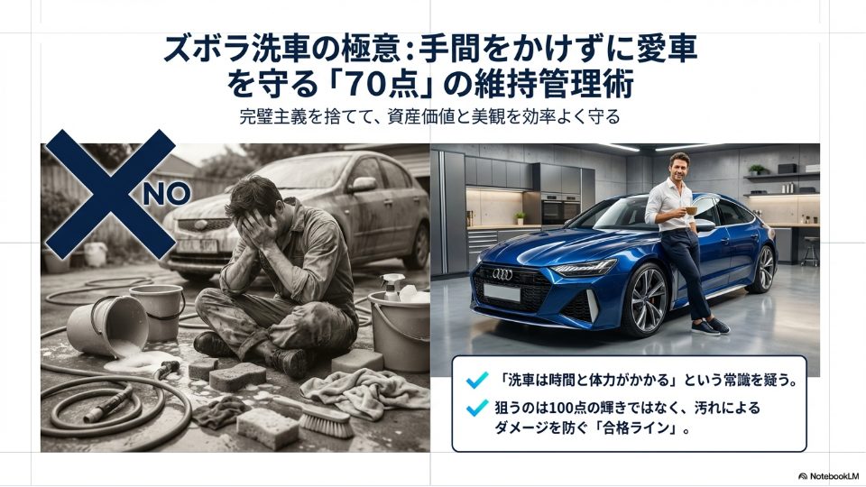 完璧主義を捨てて手間をかけずに愛車を守る70点のズボラ洗車維持管理術