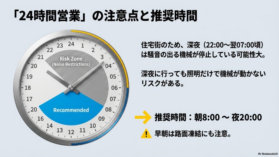 洗車ビレッジ春日山の24時間営業における騒音配慮時間と推奨利用時間