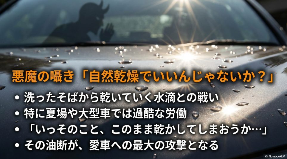 洗車後の自然乾燥が招くシミのリスクと心理的葛藤