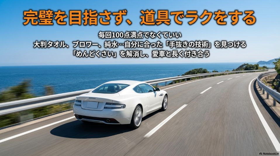 完璧を目指さず道具を活用して洗車の面倒くささを解消する結論