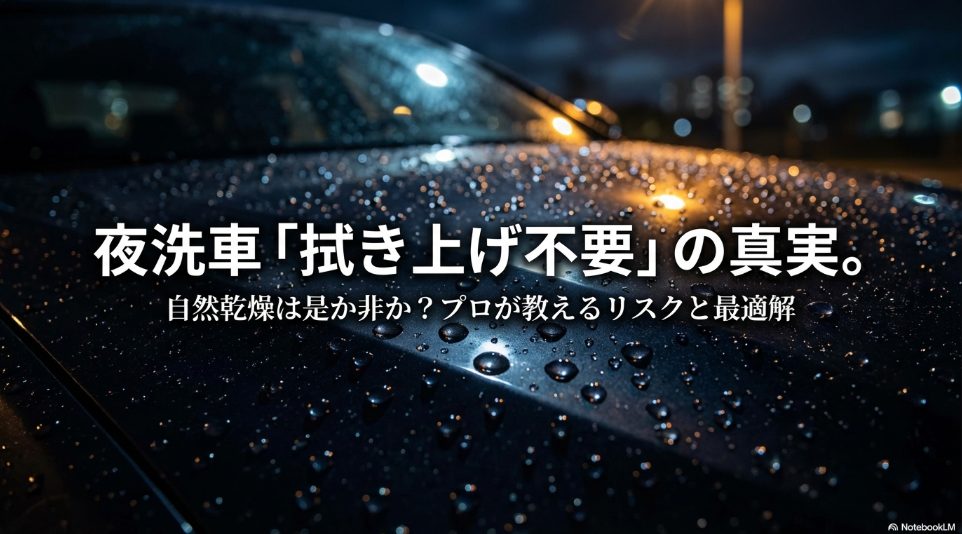洗車の自然乾燥はNG？日差しがなくても汚れが残るリスクを解説したスライド