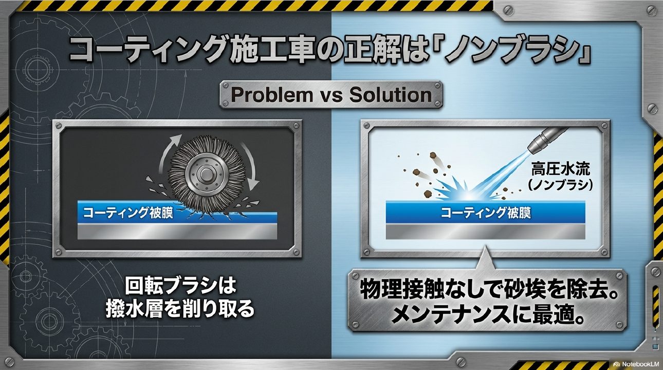 コーティング施工車におけるブラシ洗車とノンブラシ洗車の比較
