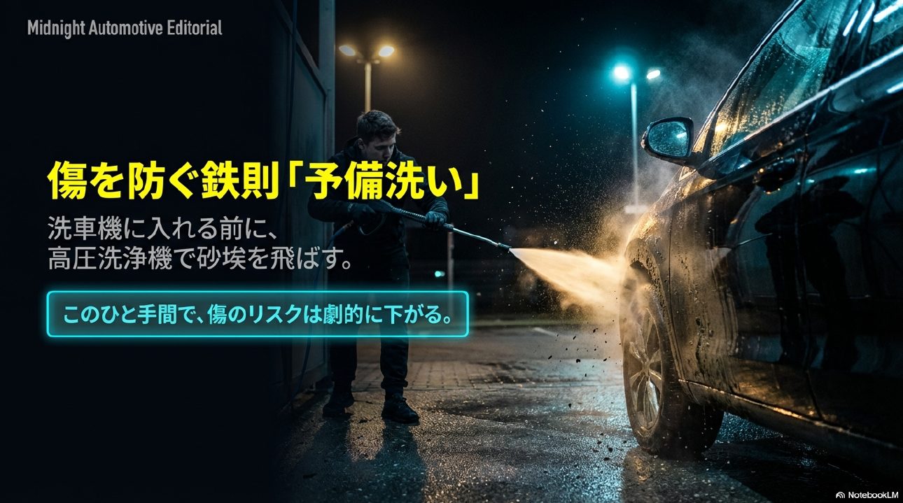 洗車機に入れる前の高圧洗浄機による予備洗いの重要性