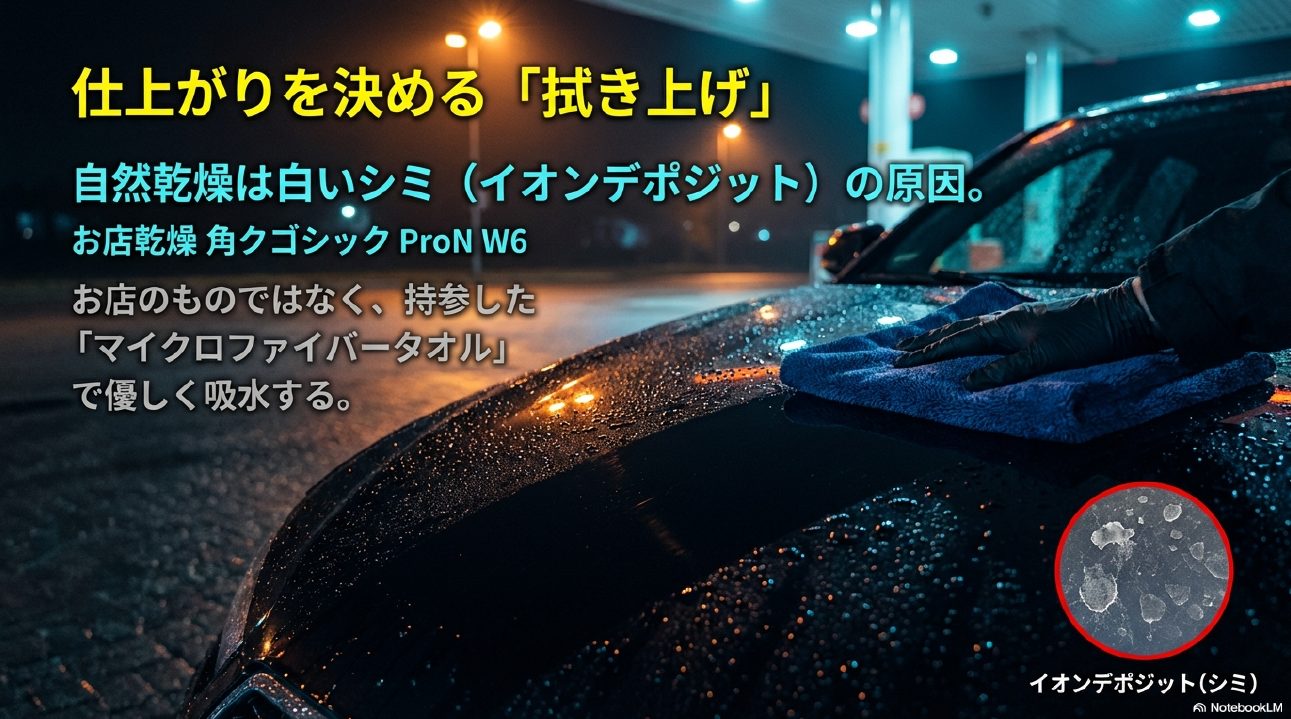 イオンデポジットを防ぐためのマイクロファイバータオルを使った拭き上げ方法