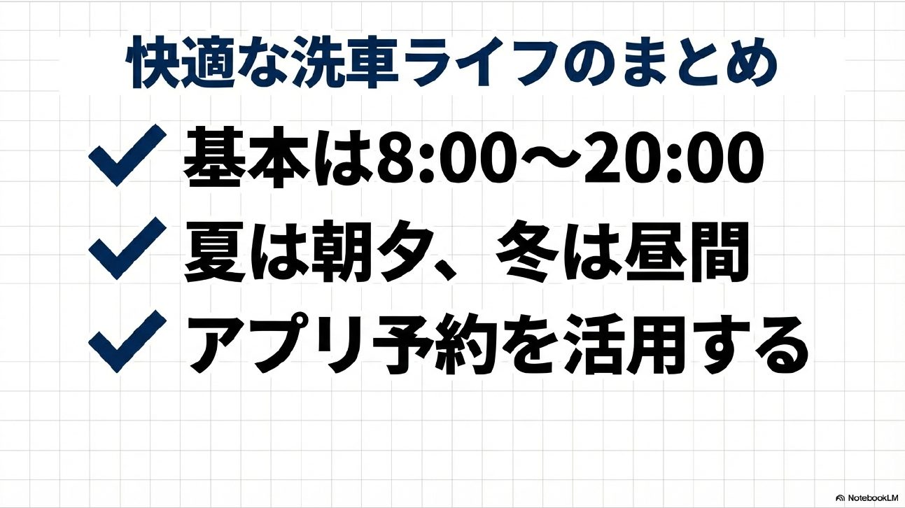 ガソリンスタンド洗車の基本時間は8時から20時、季節による使い分けやアプリ活用などの記事要点まとめ