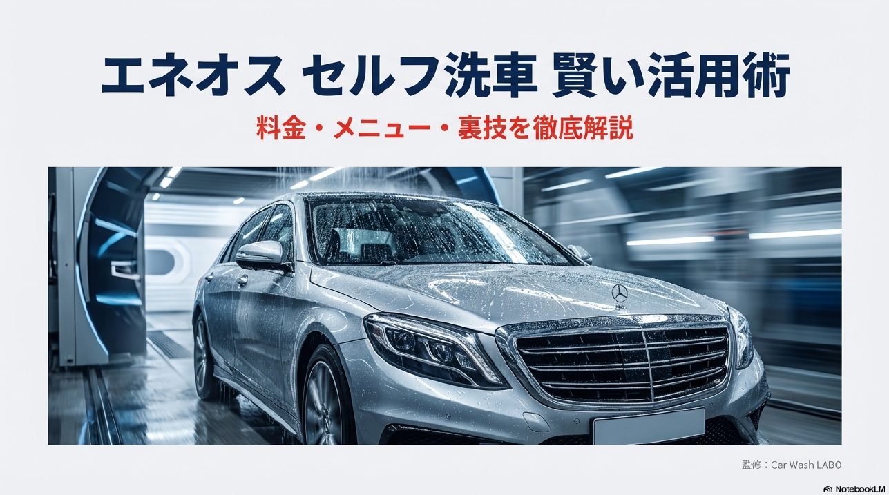 エネオスセルフ洗車機を利用している車のイメージ画像と記事タイトルのスライド