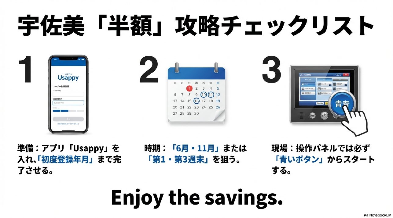 宇佐美洗車半額攻略チェックリスト・登録から実践まで