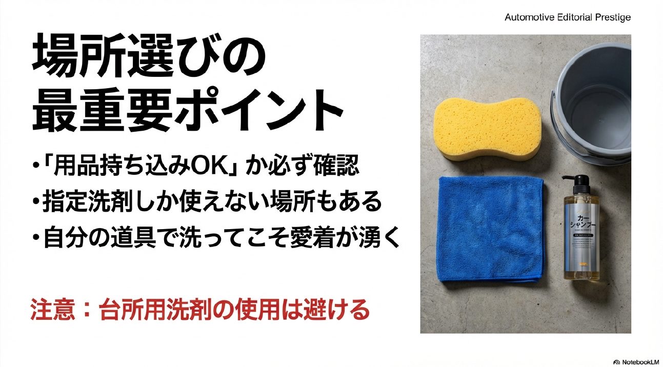 洗車場所選びで重要な用品持ち込み可否の確認と注意点