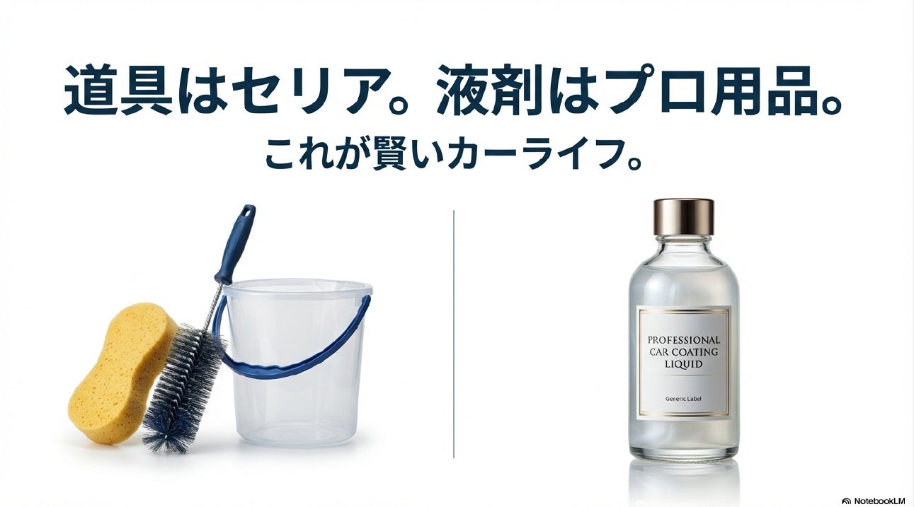 セリアの道具とプロ用液剤を使い分ける賢いカーライフの提案