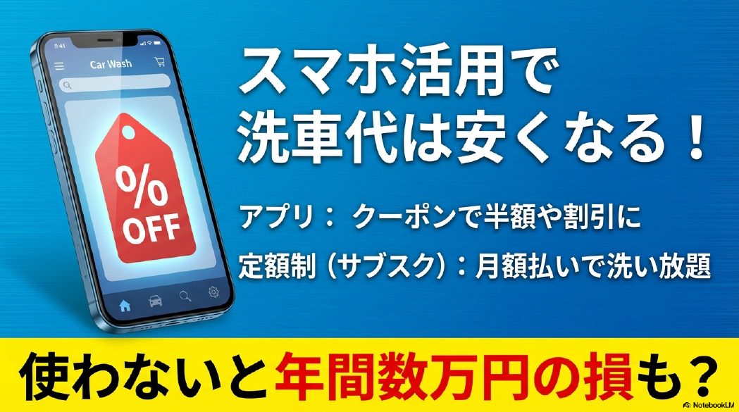 スマホアプリのクーポンと定額制サブスクリプションを活用して洗車代を安くする仕組み