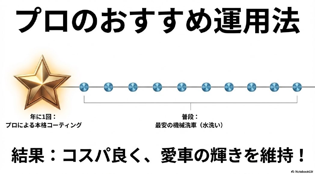 年に1回のプロによる本格コーティングと普段の最安機械洗車を組み合わせた高コスパな運用法