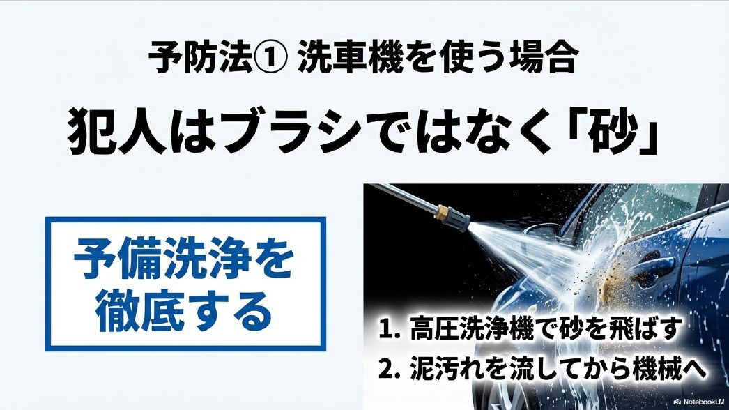 洗車機に入れる前の予備洗浄(高圧洗浄機での砂飛ばし)の重要性