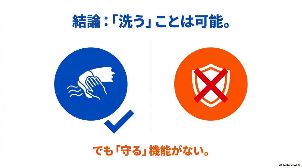洗浄能力にはチェックが入っているが、塗装保護機能にはバツ印がついている比較イラスト