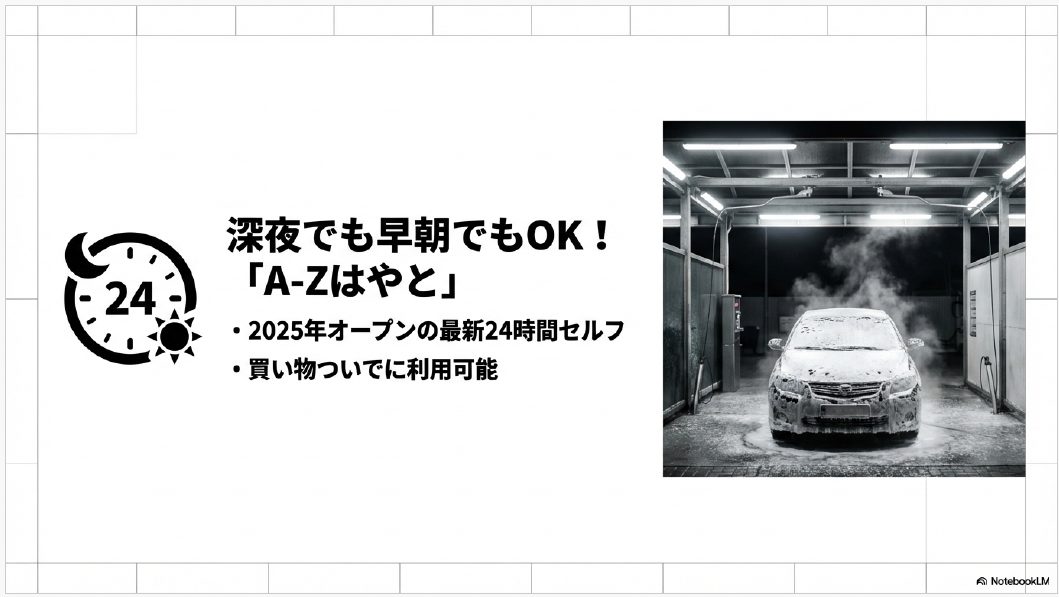 24時間営業のA-Z隼人セルフ洗車場の特徴