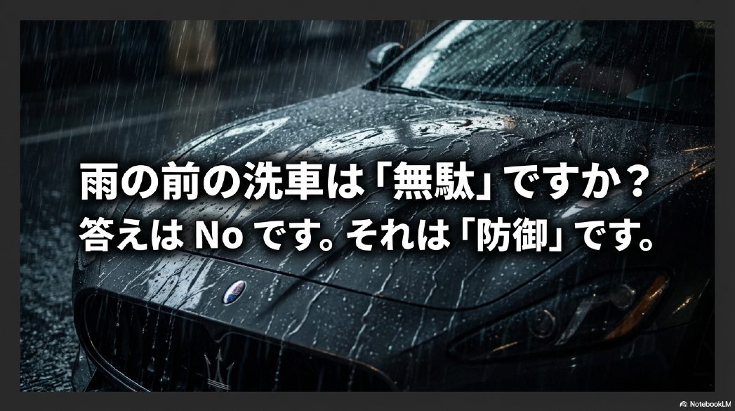 雨の前の洗車は無駄ではなく愛車を守る防御であるという概念図