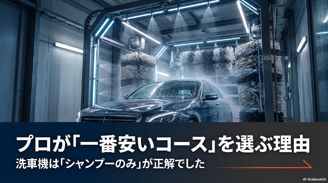 洗車機のコース選びでプロが推奨するのはシャンプーのみコースであるという解説画像