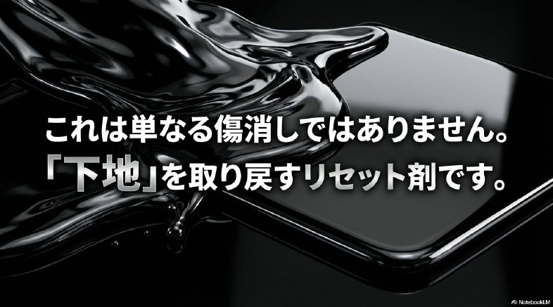 切削(Cut)と充填(Fill)を組み合わせたDeep Baseの独自処方と傷消しの仕組み解説図