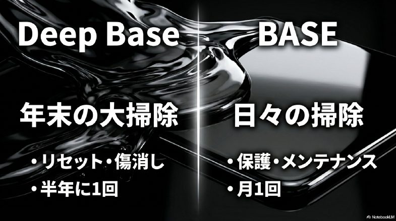 年末の大掃除（リセット）に適したDeep Baseと日々のメンテナンスに適したBASEの比較チャート