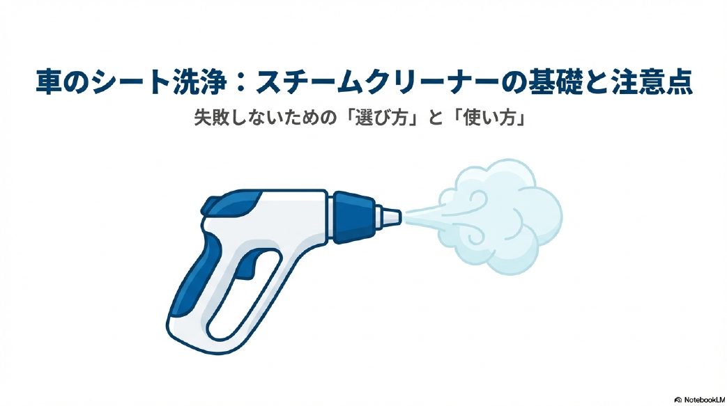 スチームクリーナーのイラストと車のシート洗浄の基礎知識