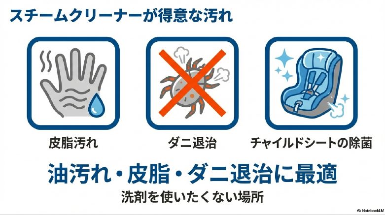 スチームクリーナーが得意な皮脂汚れとダニ退治のメリット