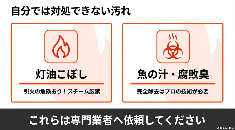 灯油こぼしにスチームクリーナーは引火の危険あり