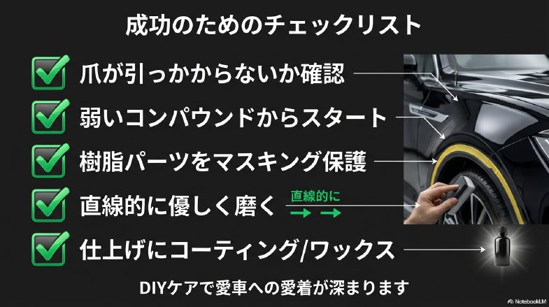 洗車キズ消しを失敗しないために確認すべき診断・道具・手順の成功チェックリスト