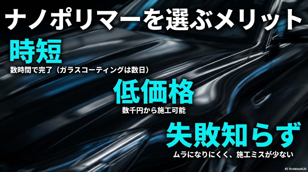 時短、低価格、失敗知らずというナノポリマー洗車を選ぶ3つのメリット