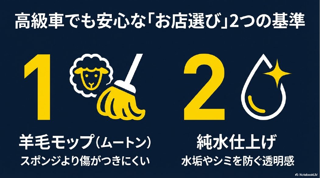高級車を傷つけないための店選びの基準は羊毛ムートンと純水仕上げ