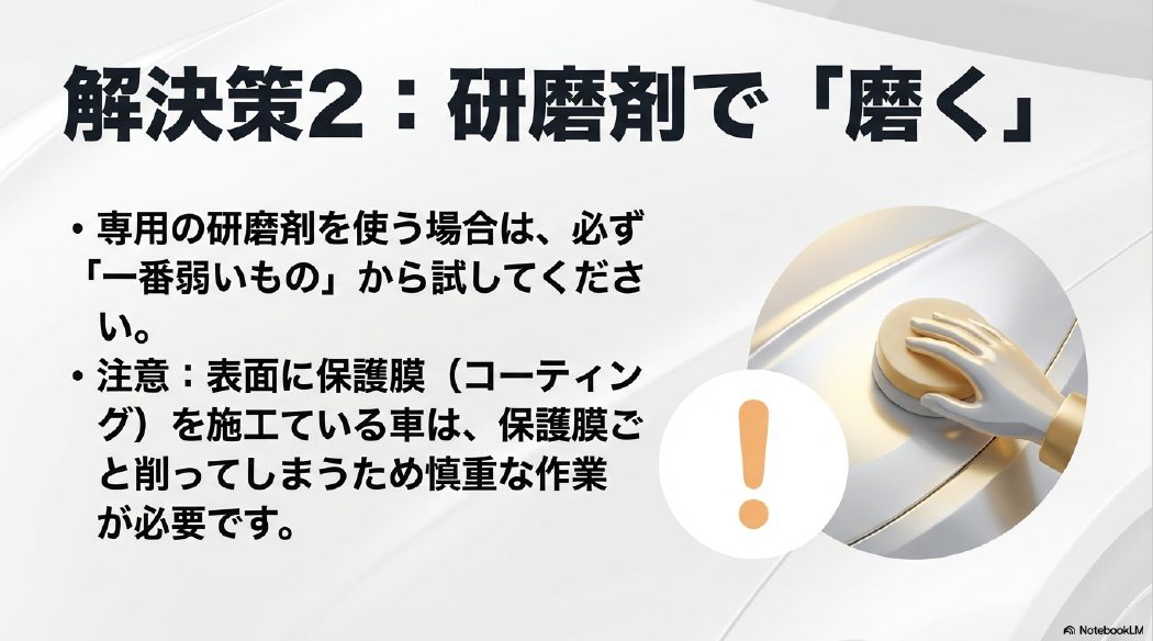 コンパウンド研磨剤を使用して車の傷を消す際の注意点と手順