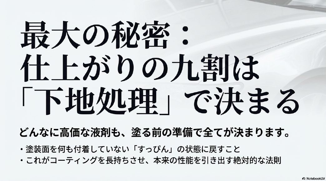塗装面をすっぴん状態に戻す下地処理がコーティングの仕上がりを決める最大の秘密