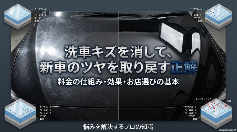 洗車キズを消して新車のツヤを取り戻す正解と、料金の仕組み・お店選びの基本