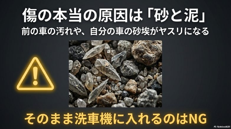 洗車傷の本当の原因は砂と泥のヤスリ効果