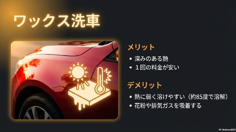 ワックス洗車のメリットと熱に弱いなどのデメリット