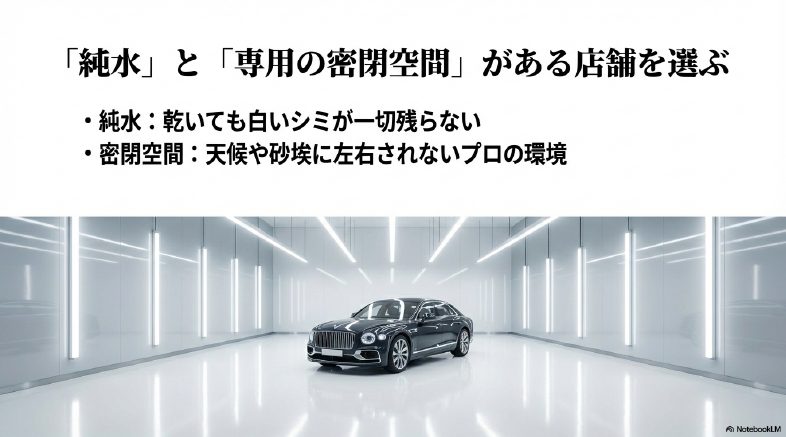 純水洗車と全天候型密閉コーティングブースの設備イメージ