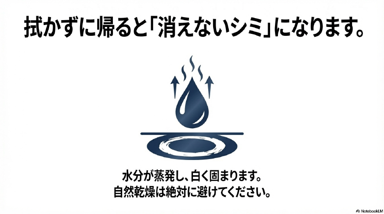 洗車後に水分が蒸発してミネラル分が残りイオンデポジットが発生する仕組み