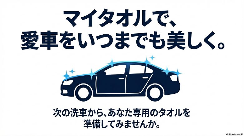 自分専用のタオルで拭き上げて美しく輝く車のイメージ